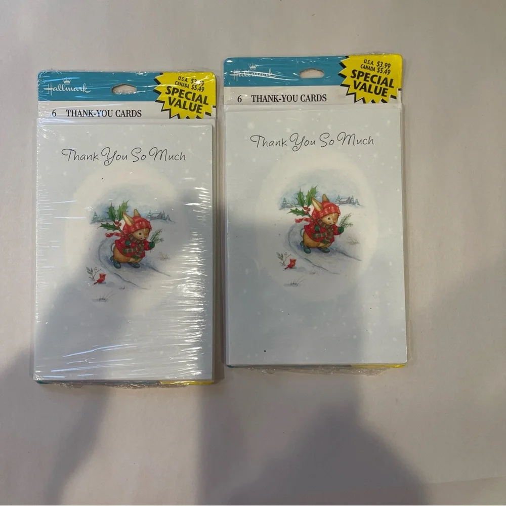 Hallmark Thank You So Much Cards Set of 6 with Envelopes Winter Bunny 2 Packs